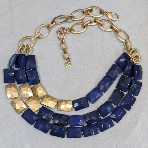 Stella & Dot Bahari Necklace, Gold & Cobalt Blue Layered Statement Necklace - Picture 8 of 8